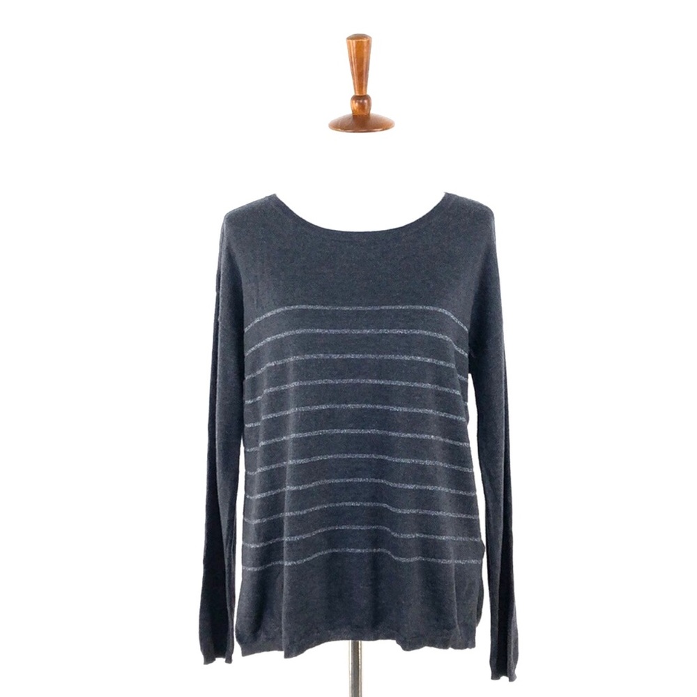 Joie Grey Metallic Stripe Long Sleeve Sweater - Picture 1 of 7